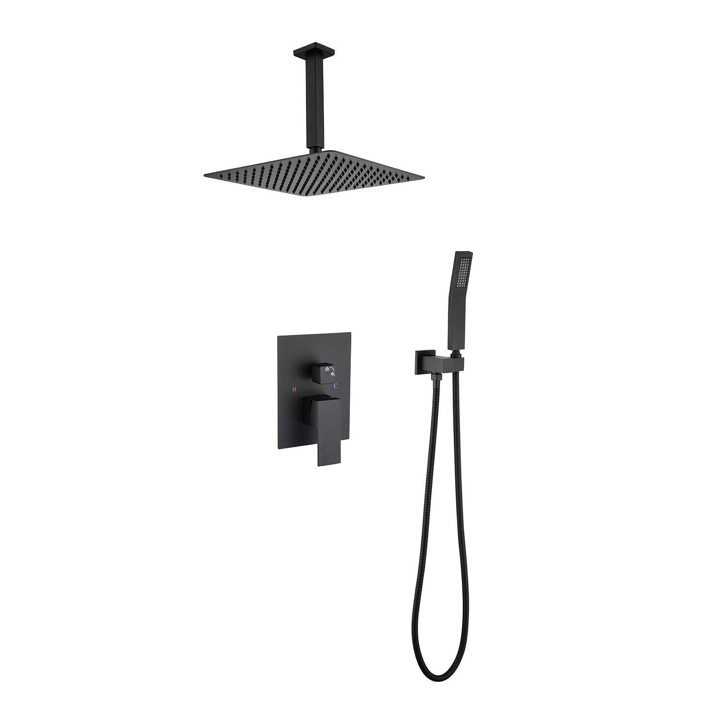 APRILSOUL - 16 inch Shower Head System Ceiling Mounted Shower - Matte Black