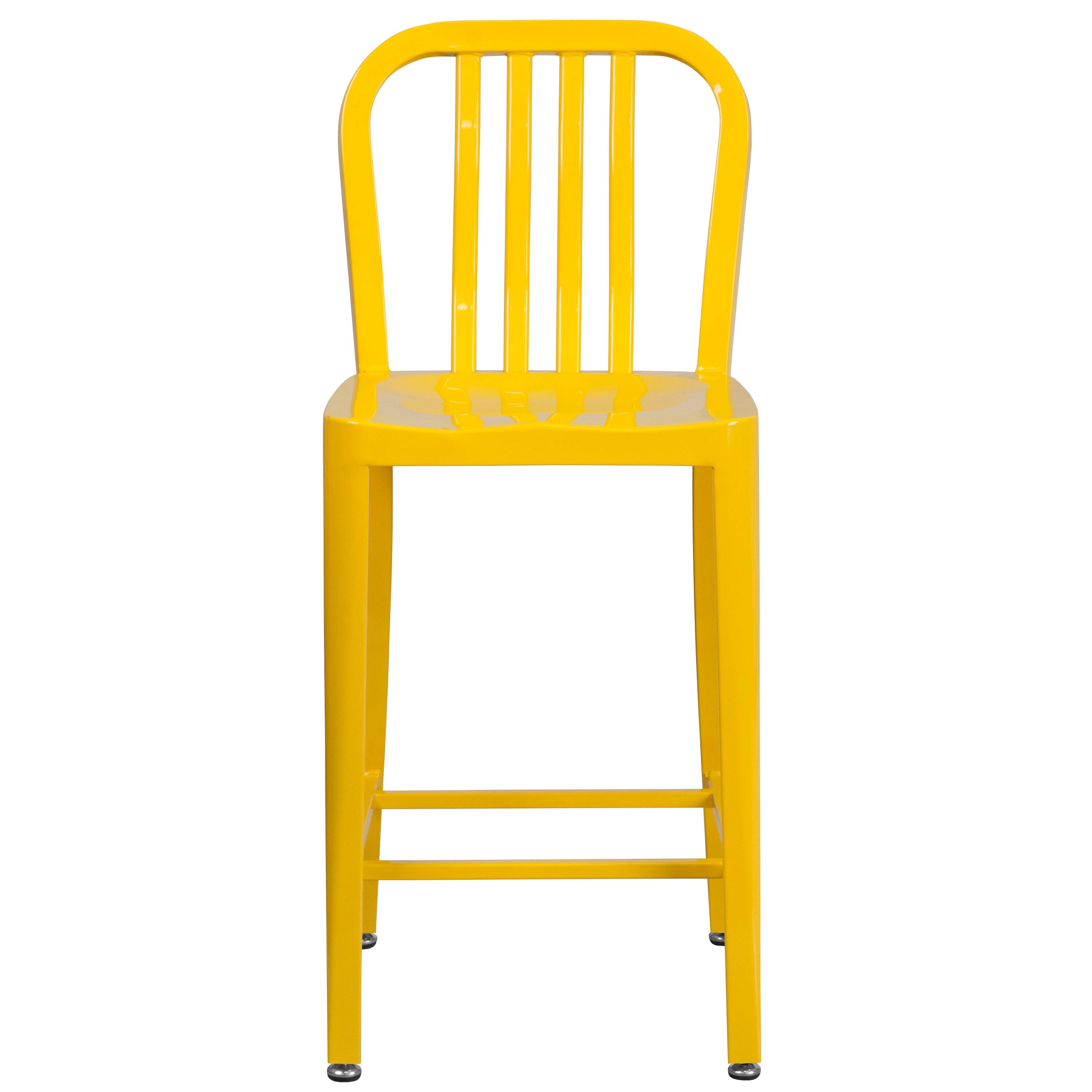 Alt View 7. Emma + Oliver - Commercial Grade 24"H Colorful Metal Indoor-Outdoor Vertical Slat Counter Stool - Yellow.
