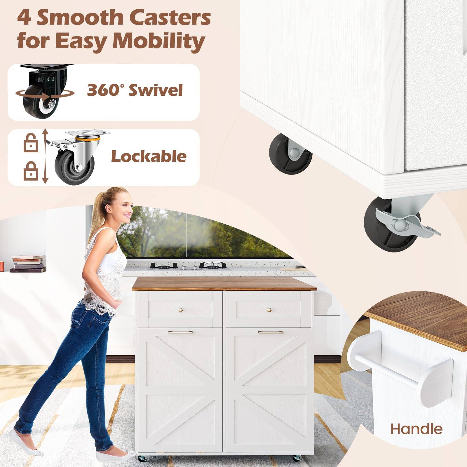 4 Smooth Casters for Easy Mobility
360° Swivel
Lockable
Handle