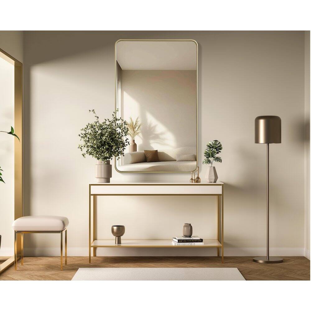 Alt View 7. Elegant Decor - Contour Metal Rectangle Mirror 30x48 in Brass - Brass.