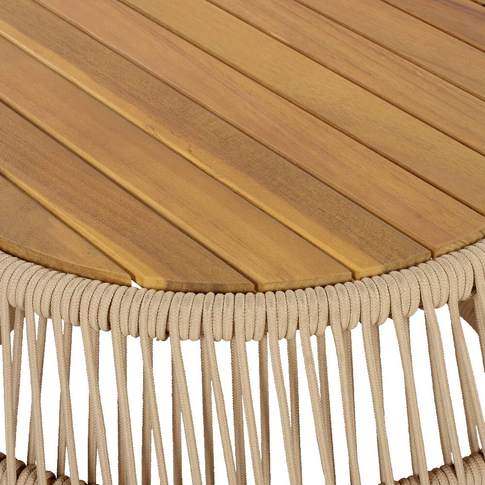 Alt View 6. Loheer - Loheer Round Acacia Wood Side Table Rope Frame Teak Finish - Light Beige.