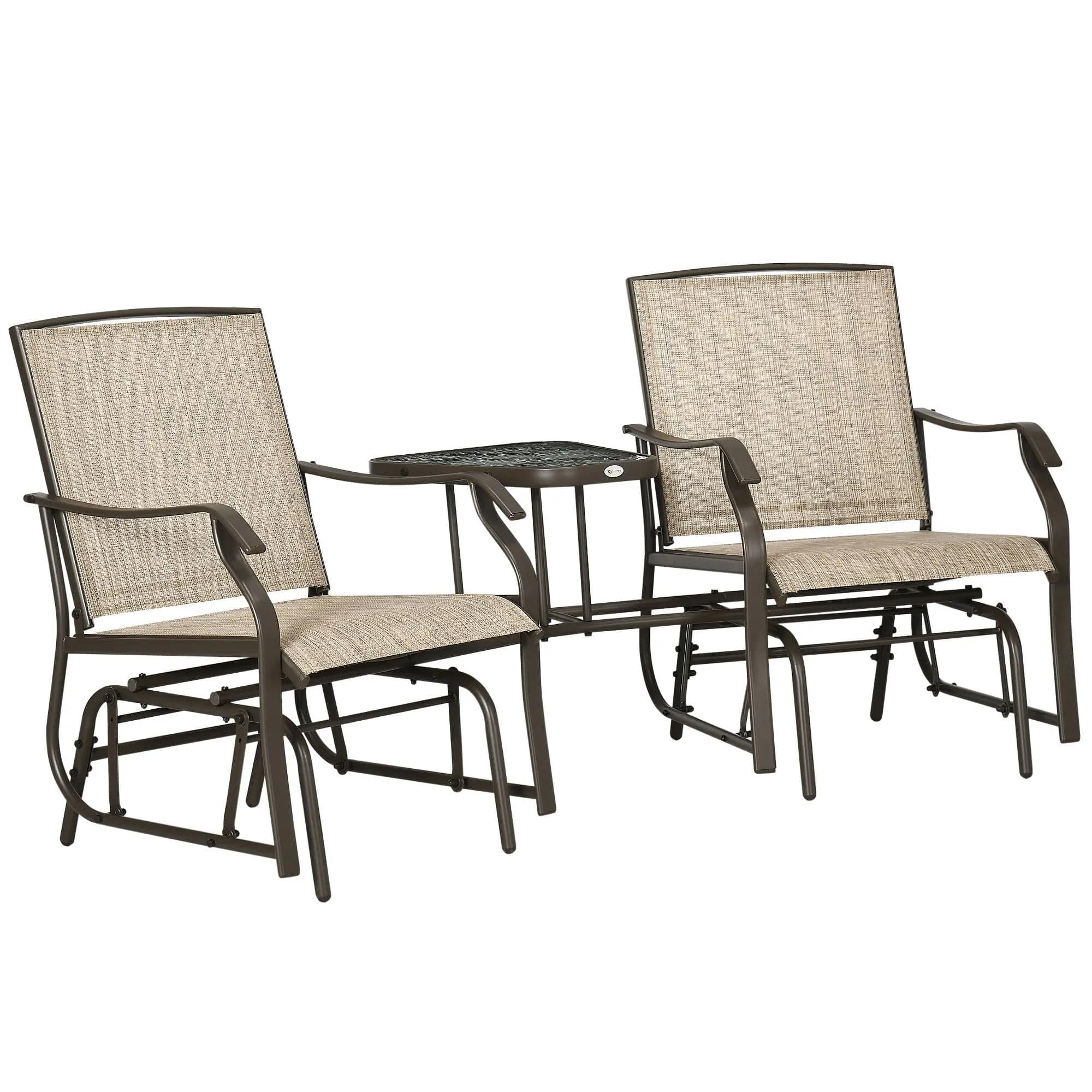 Resenkos - Glider Chairs with Table, Patio 2-Seat Swing Loveseat, Breathable Sling, Outdoor, Garden, Porch - Light Brown