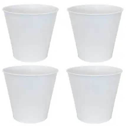 Front. Sunnydaze - Galvanized Steel Planters with Hexagon Pattern - Set of 4 - White.