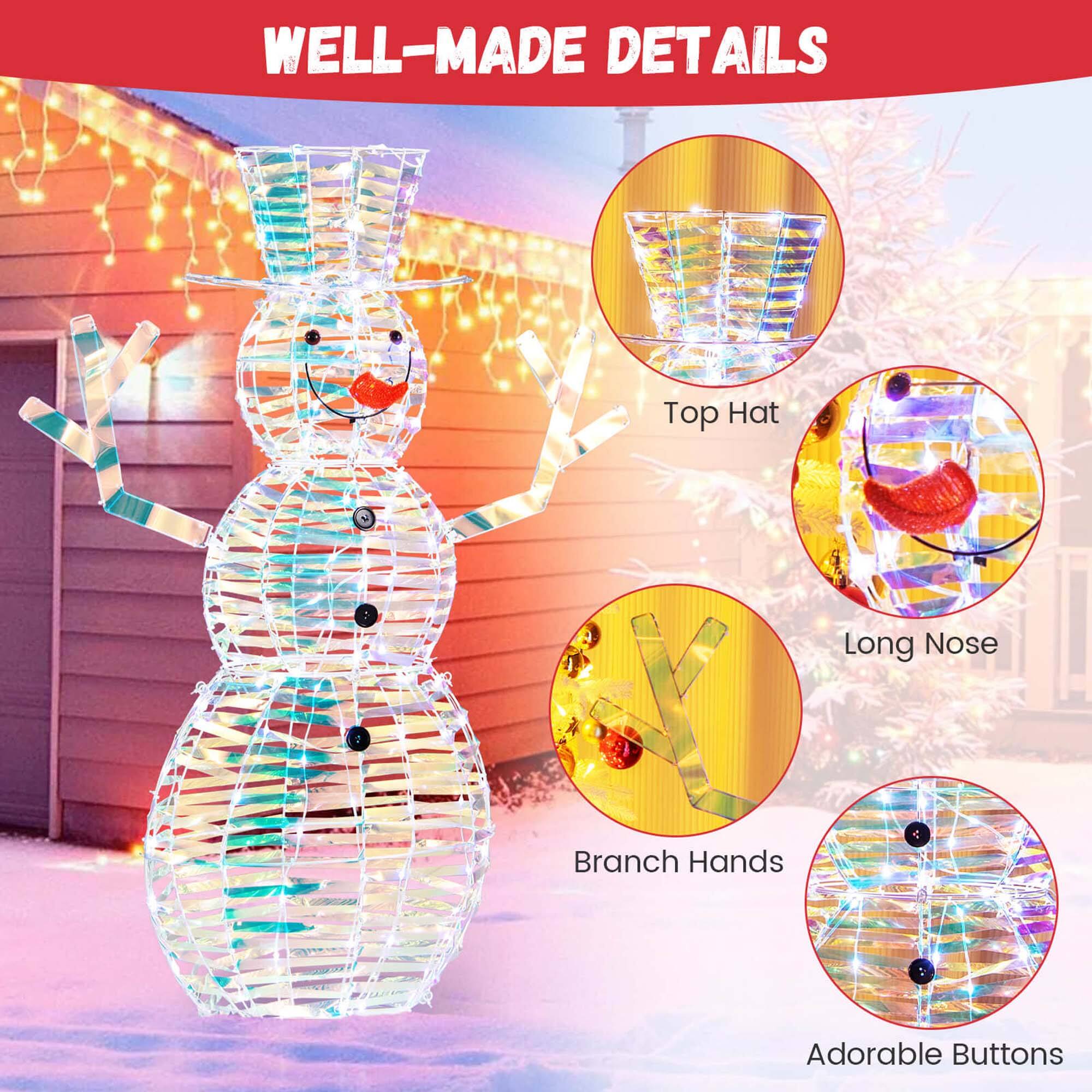 Costway 4 FT Iridescent Christmas Snowman with 100 LED Lights