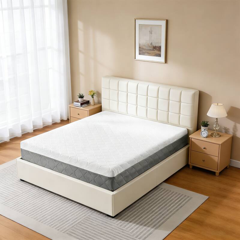 Dyonery - Medium Firm Mattress with Cool Green Tea Gel,High-density Liquid Gel Flex Foam Mattresses with Fiberglass-Free Cover - White