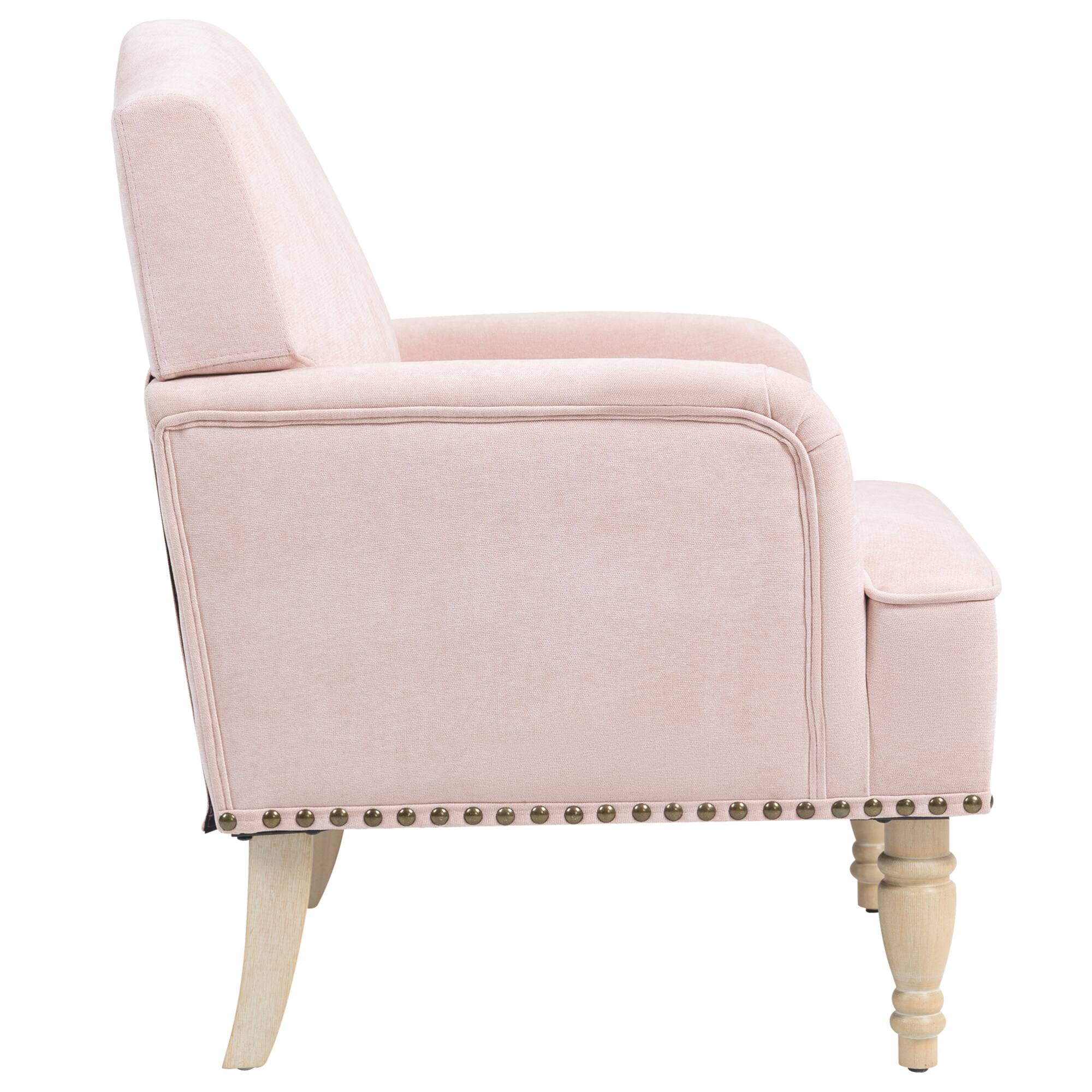 Alt View 4. GOODSILO - Stylish Upholstered Accent Chair with Wooden Legs and Nailhead Trim for Living Room or Bedroom - Pink.