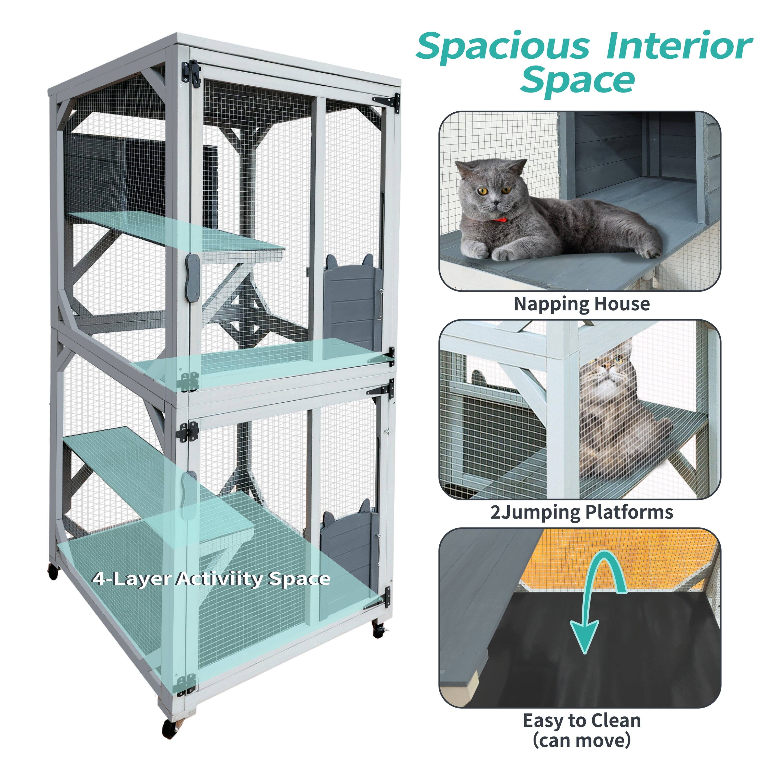 Spacious Interior Space  
Napping House  
2 Jumping Platforms  
4-Layer Activity Space  
Easy to Clean (can move)