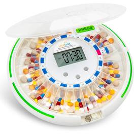LiveFine - Automatic Pill Dispenser W/28-Day Organizer, 6 Dosage Templates, LCD Display - Clear Lid