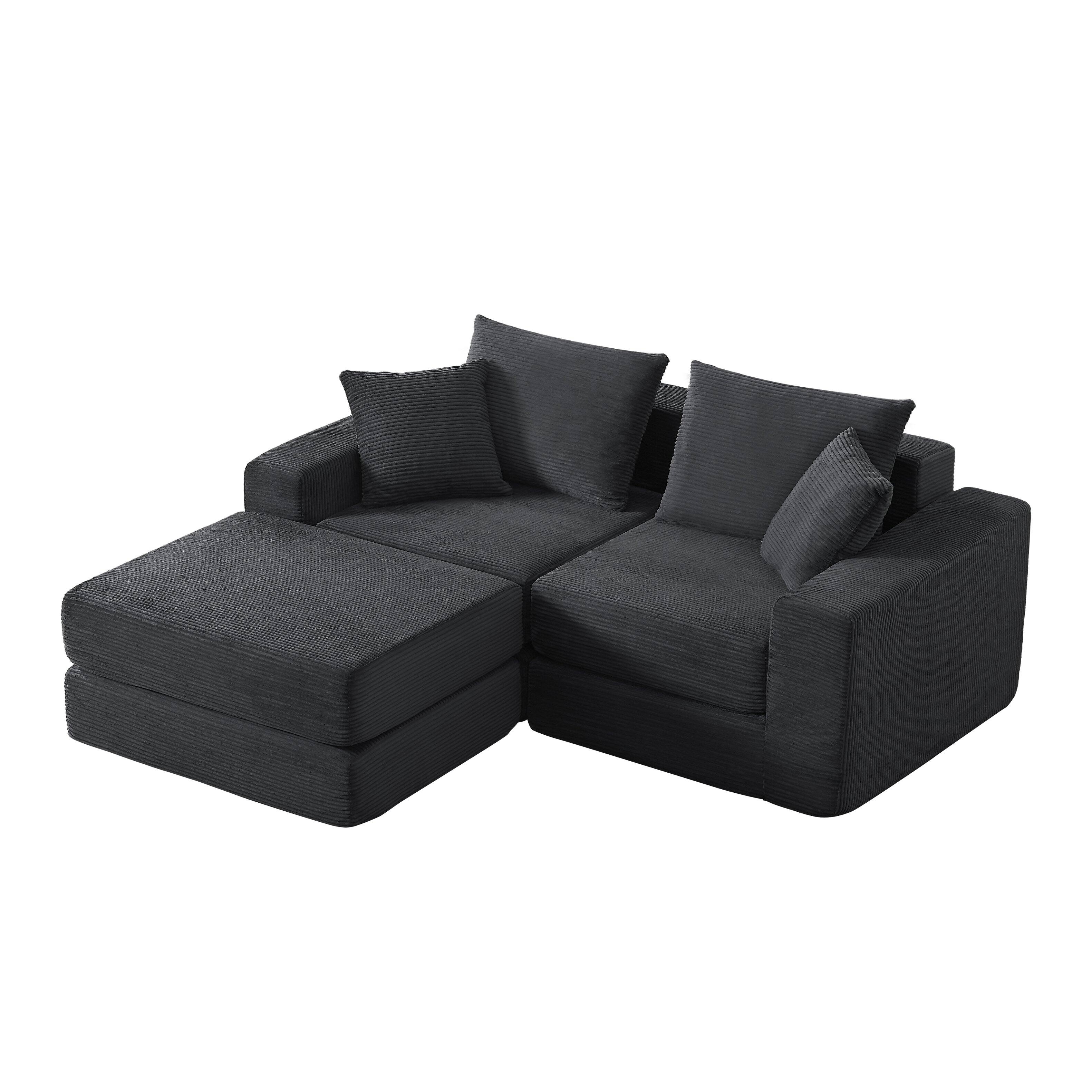 Angle. Loheer - Loheer Modular Sectional Sofa Cloud Couch Deep Seat Sleeper L-Shape Chaise No Assembly Boneless Loveseat - Dark Gray.
