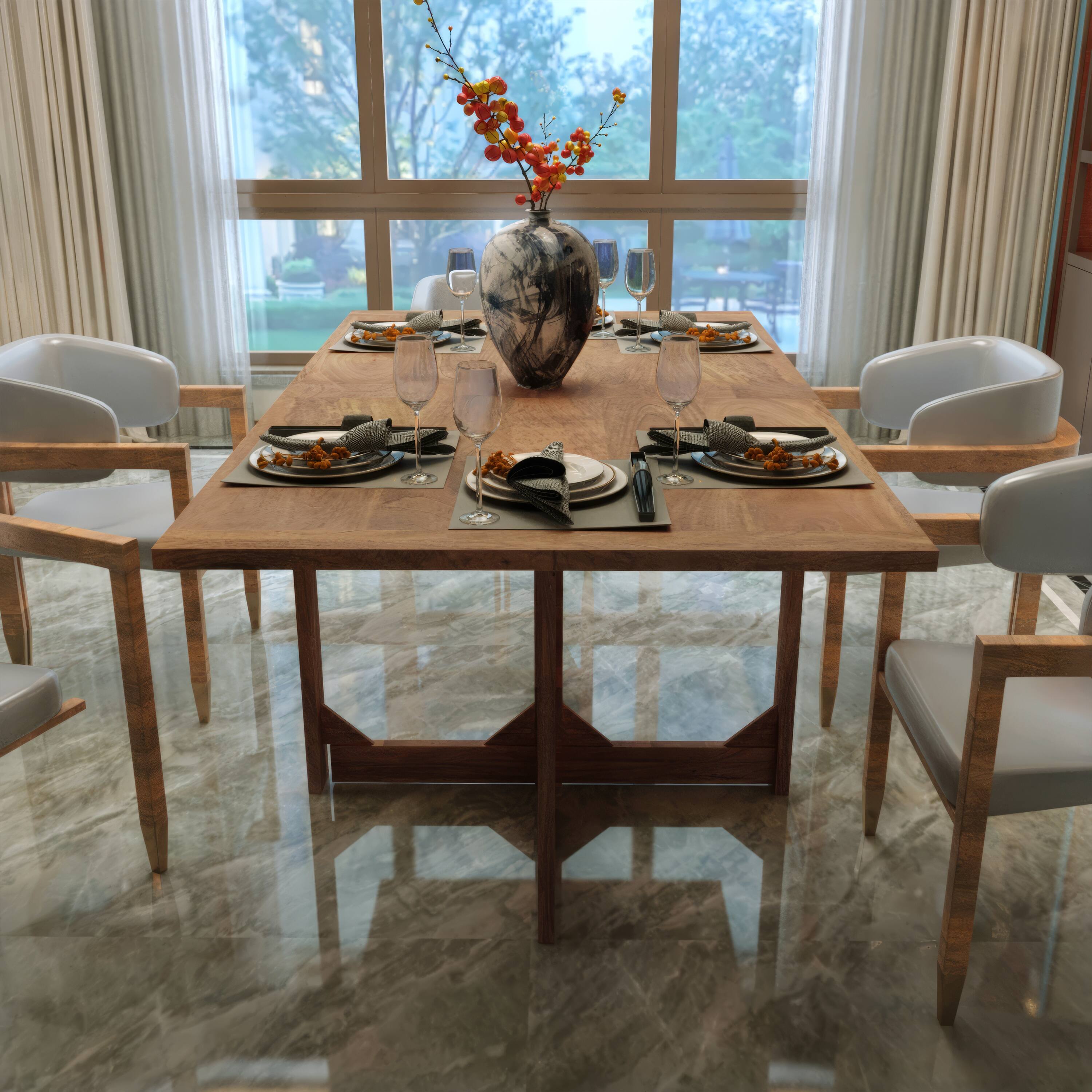 Alt View 8. Manhattan Lane - 62 Inch Rectangular Dining Table, Handcrafted Natural Mango Wood with Magnetic Catchers - Brown.