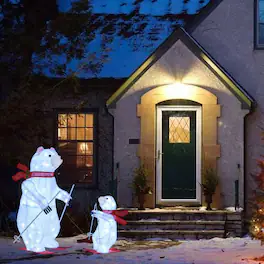 BreeBe - Set of 2 Lighted Animated Polar Bears with Skiing Motion for Christmas Display - White