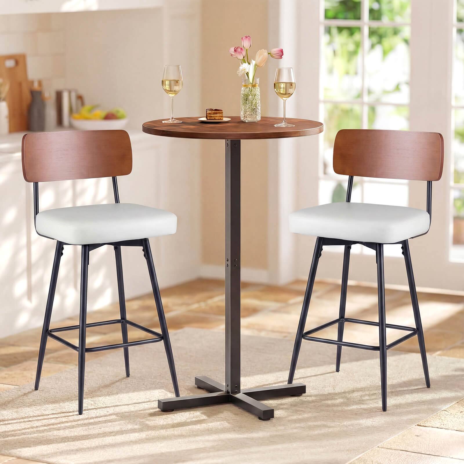 Alt View 1. Costway - Costway 27" Padded Counter Barstools Set of 2 with Wooden Backrest & Metal Legs, Footrest - White.