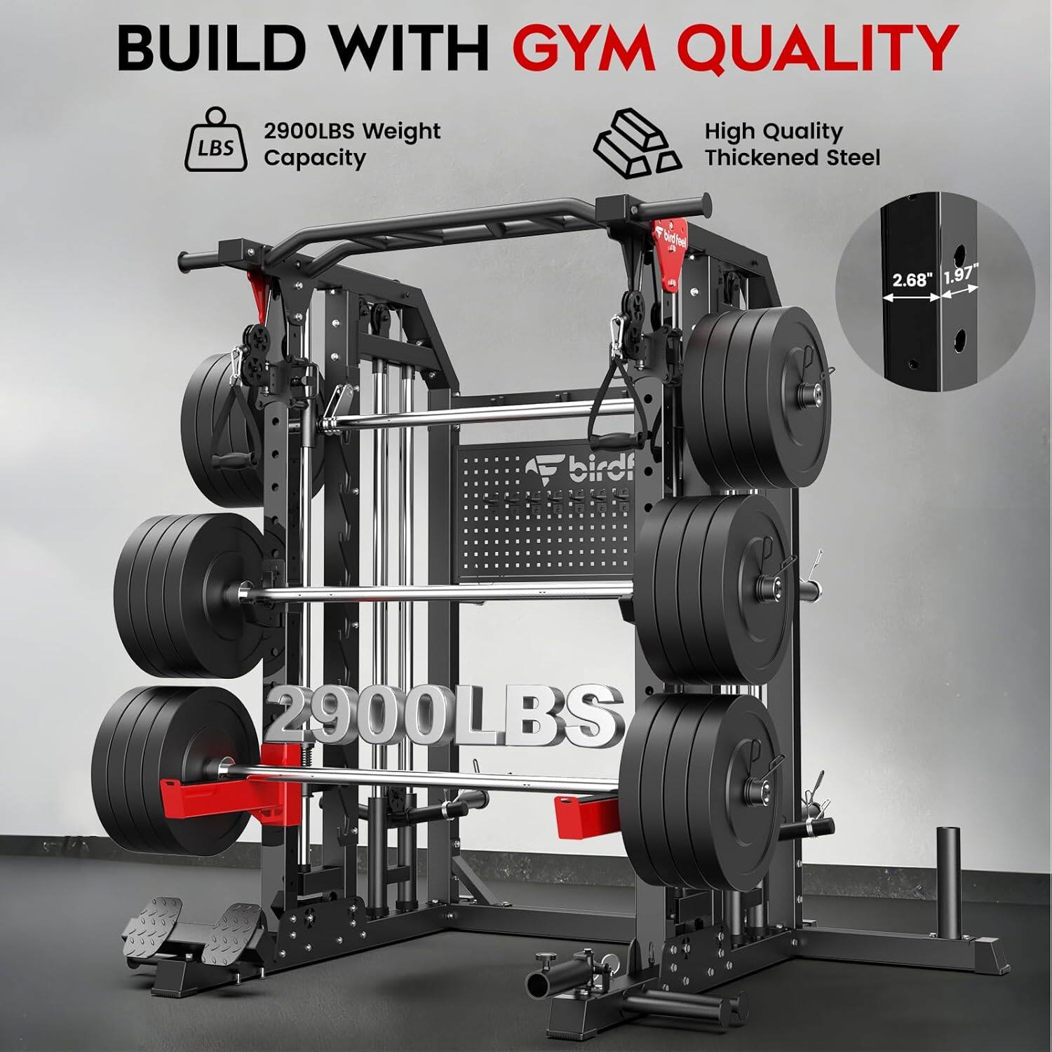 BUILD WITH GYM QUALITY

2900LBS Weight Capacity

High Quality Thickened Steel

2.68" 1.97"

2900LBS