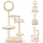 Front. Kadyn - Cat Tower, Cat Tree for Indoor Cats, 4-in-1 Large Wooden Cat Tower with Space Capsule Nest for Indoor Cats for Kittens - Beige.