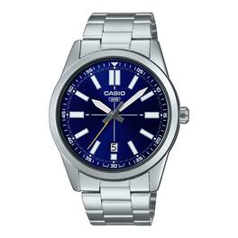 Casio - Men’s Blue Dial Analog Watch with Stainless Steel Bracelet - MTP-VD02D-2EUDF - Silver