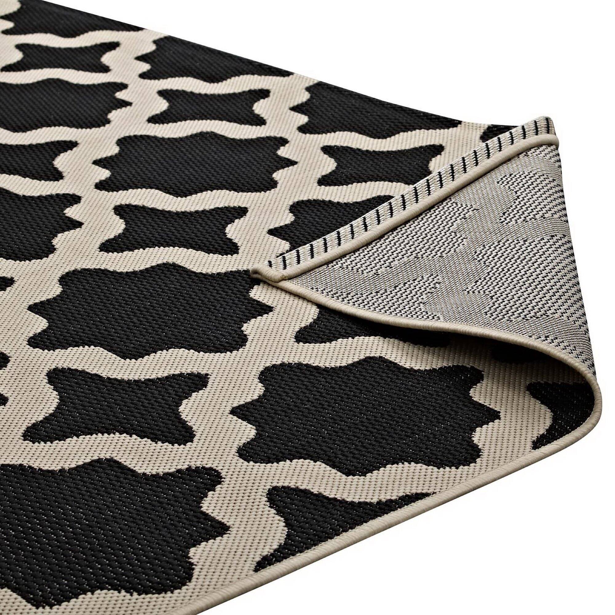 Alt View 3. Modway - Cerelia Moroccan Trellis Indoor and Outdoor Area Rug - Black and Beige.