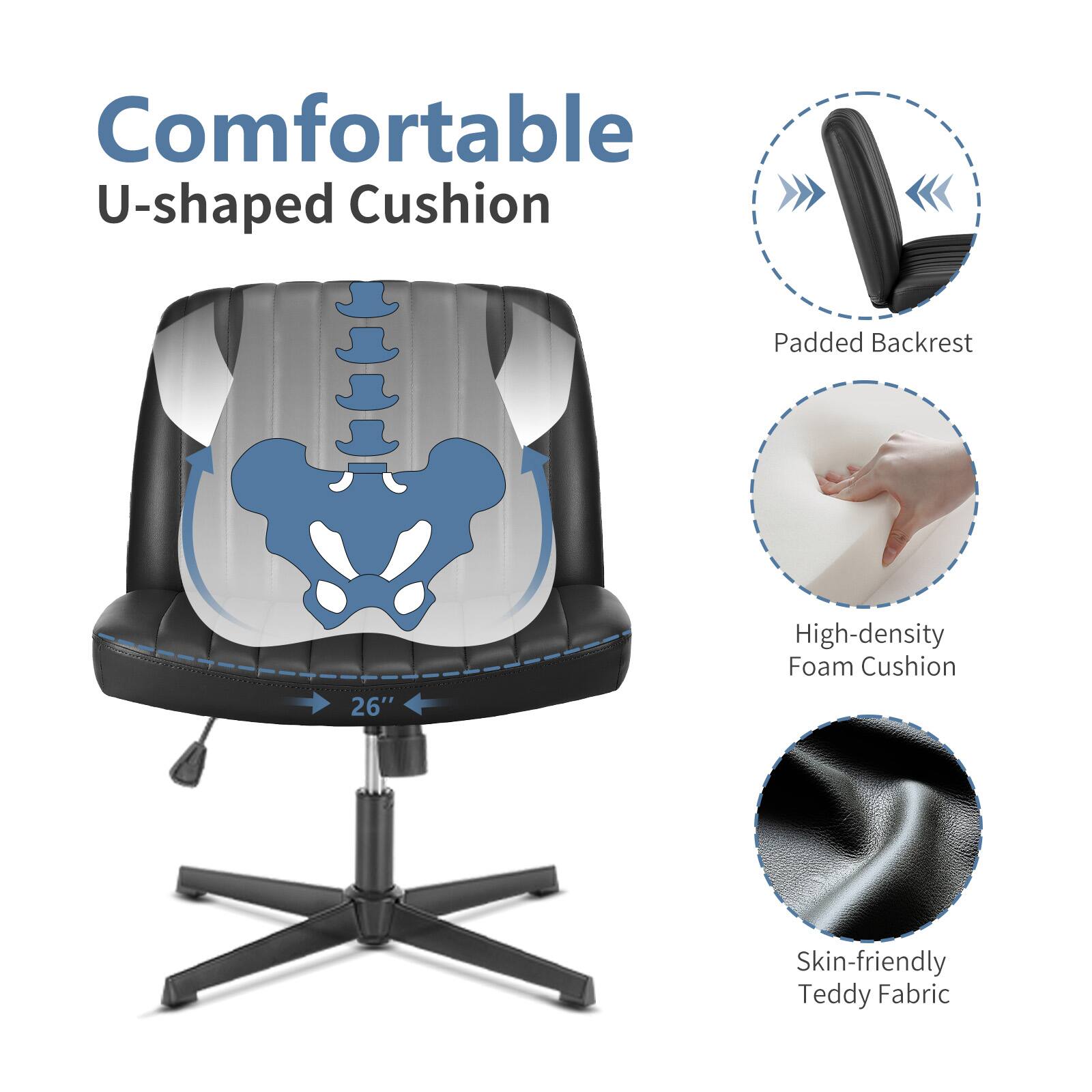 Comfortable U-shaped Cushion  
Padded Backrest  
26" High-density Foam Cushion  
Skin-friendly Teddy Fabric