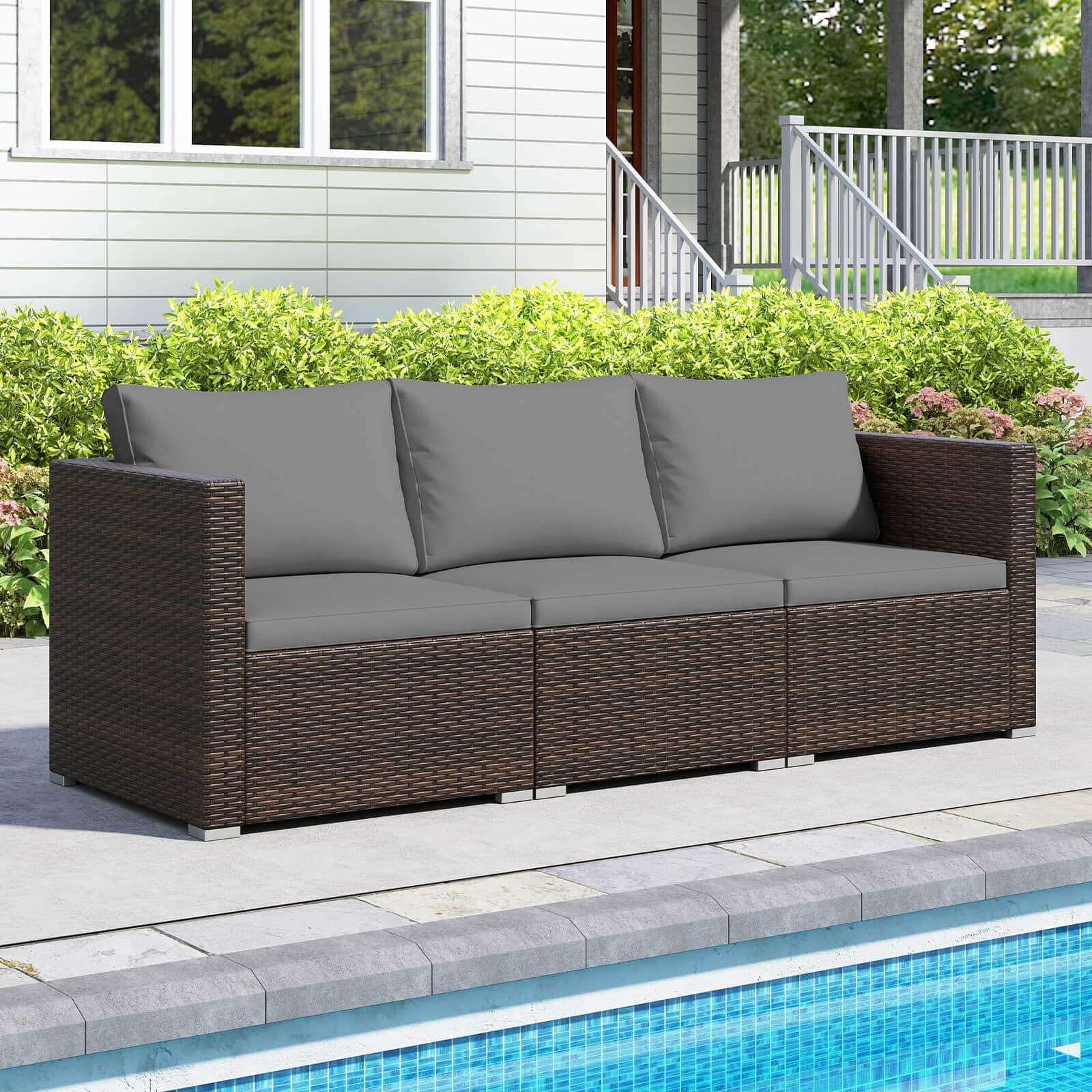 Costway - 3PCS Patio Sectional Sofa Set with Right Arm Sofa & Left Arm Sofa, Soft Cushions - Gray + Mix Brown
