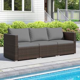 Costway - 3PCS Patio Sectional Sofa Set with Right Arm Sofa & Left Arm Sofa, Soft Cushions - Gray + Mix Brown