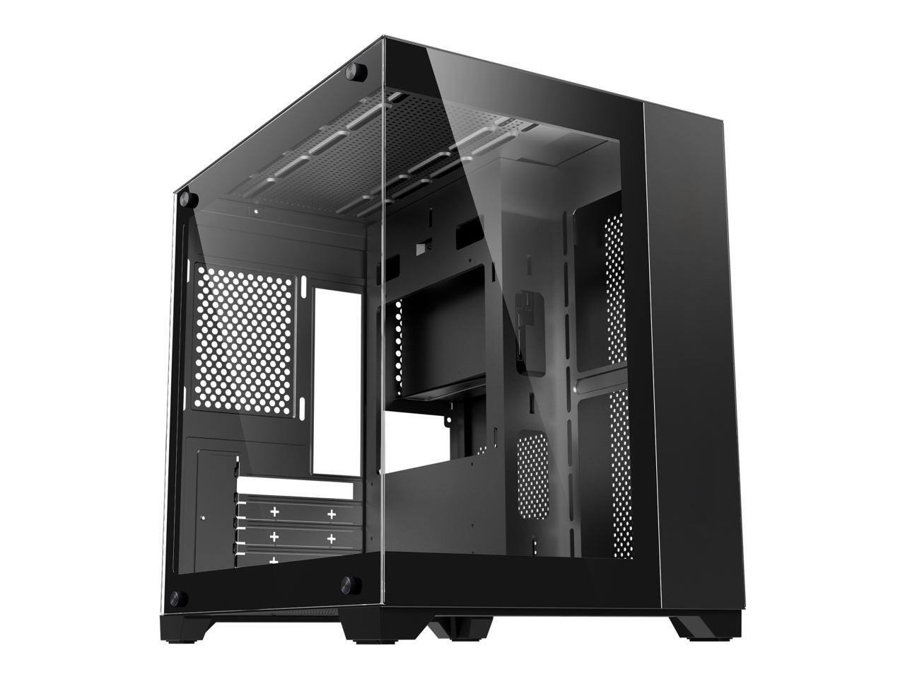 DIYPC - DIY-CUBE01-BK USB3.0 Tempered Glass Micro ATX Case (Dual Glass, Fans Not Included) - Black