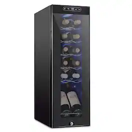 Schmecke - 12 Bottle Compressor Wine Refrigerator, Freestanding Wine Cooler with Lock - Black