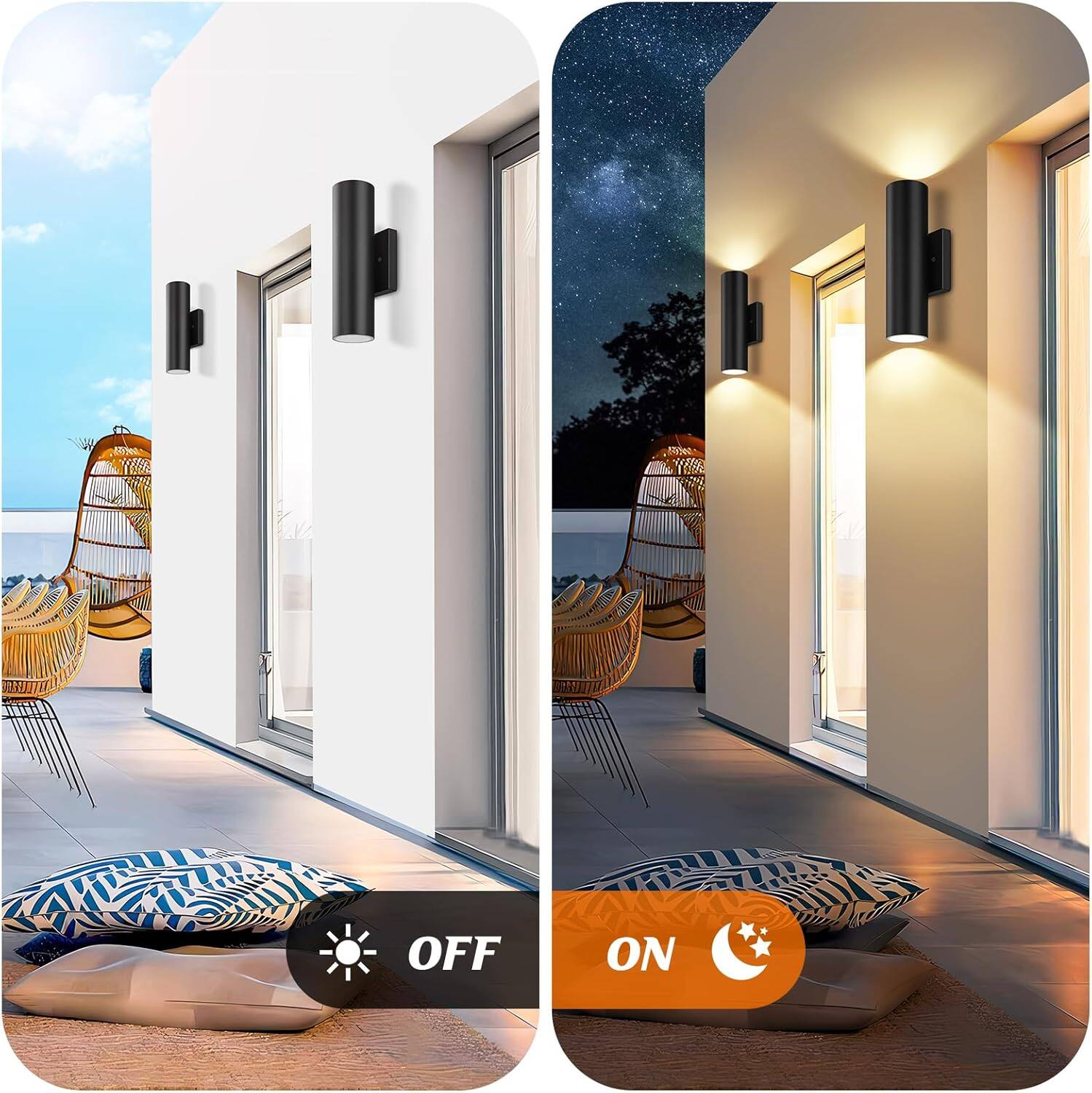 Angle. Nordic Hygge - Outdoor Wall Lights, 12W 3000K Integrated LED Cylinder Up Down Lights, 1200LM Super Bright Waterproof - Black.