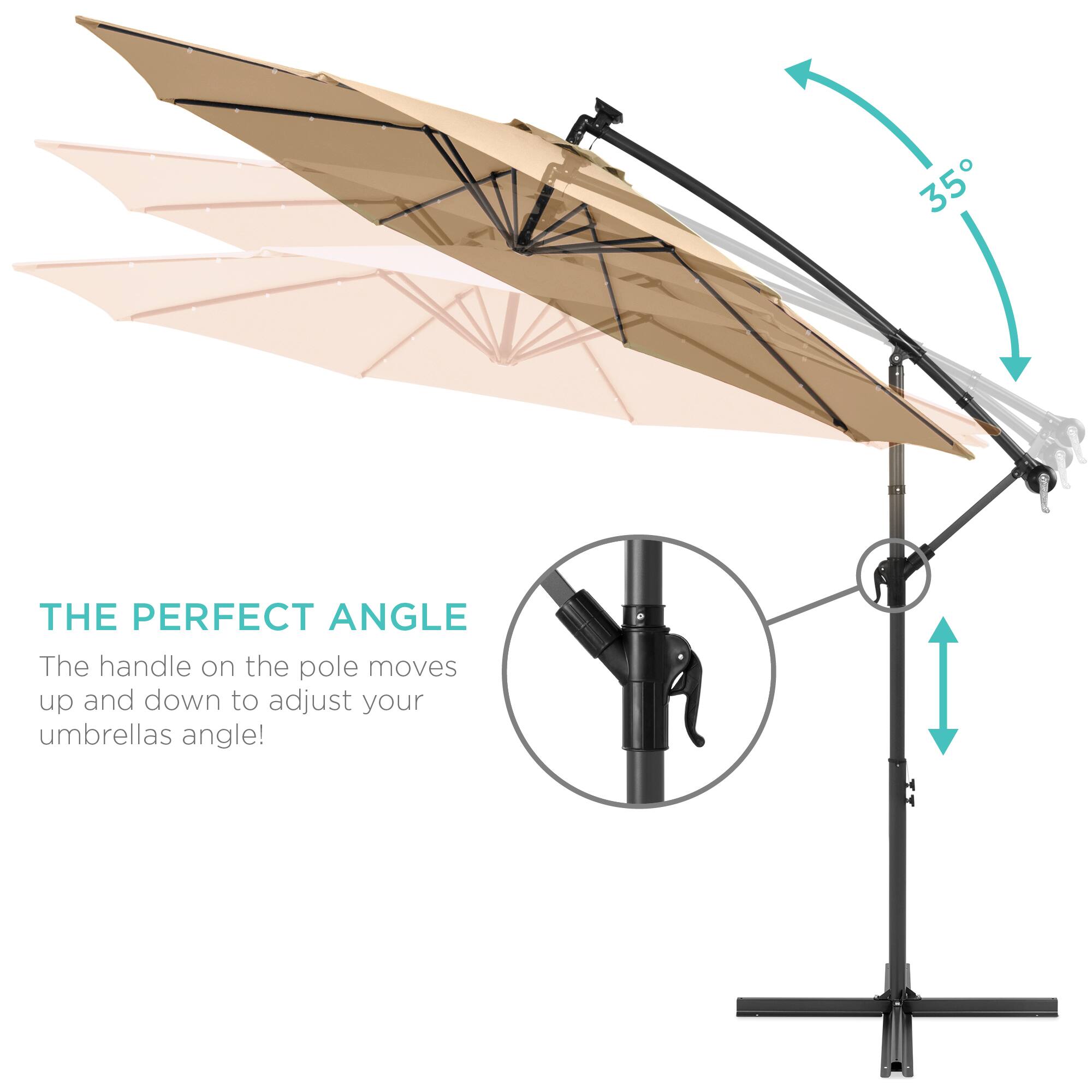 35°

THE PERFECT ANGLE

The handle on the pole moves up and down to adjust your umbrella's angle!