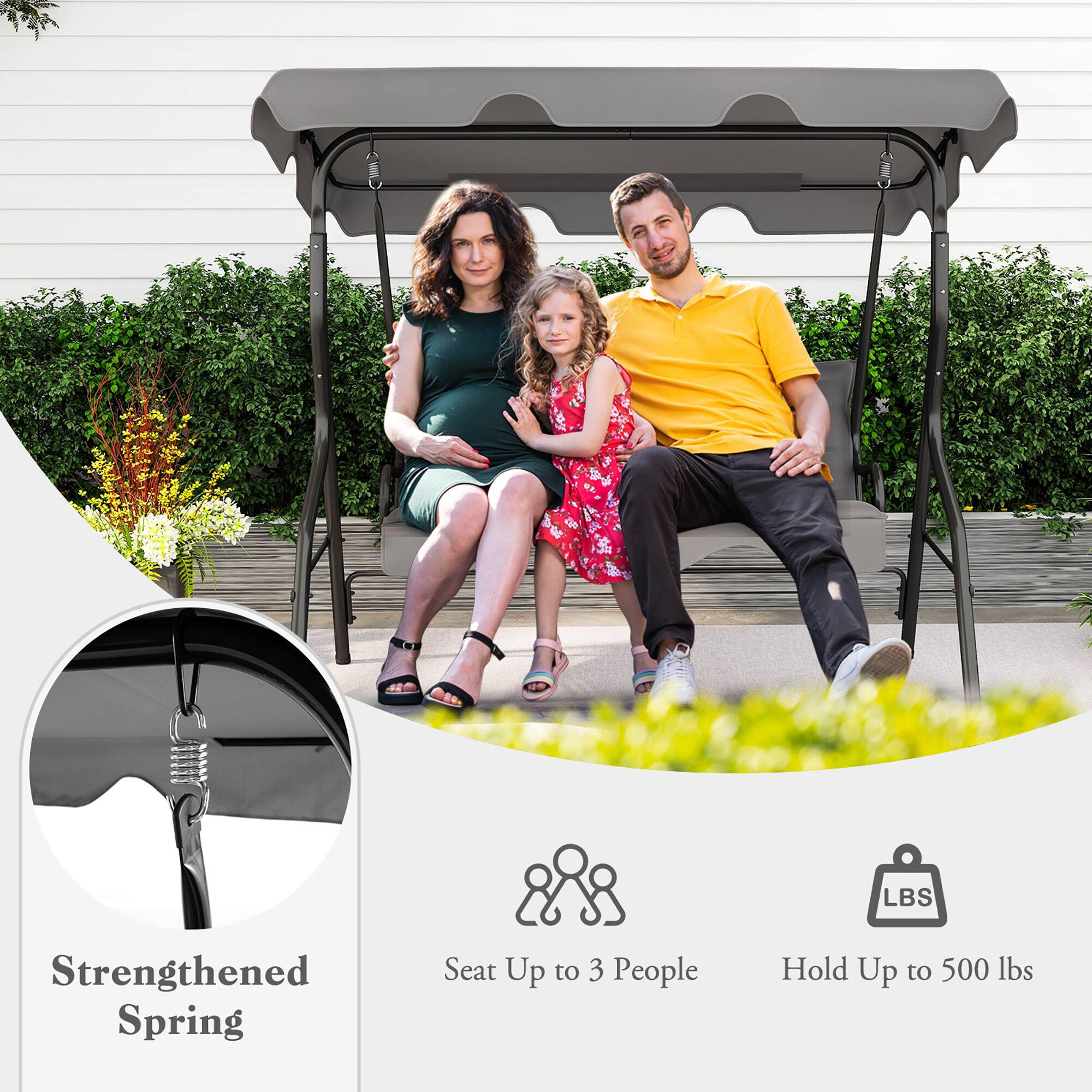 LBS Strengthened Spring Seat Up to 3 People Hold Up to 500 lbs

- Strengthened Spring
- Seat Up to 3 People
- Hold Up to 500 lbs