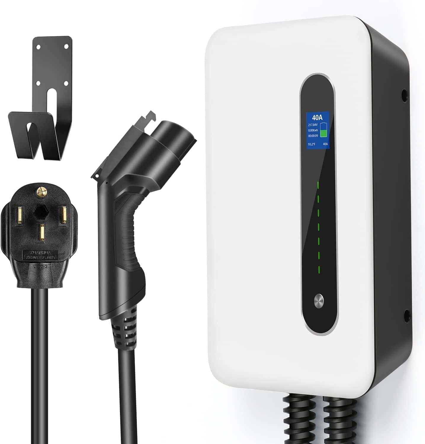 Core Tech - 40A Level 2 EV Charging Station with NEMA 14-50 Plug, 9.6kW Output, SAE J1772 Connector and 20ft Cable - Black