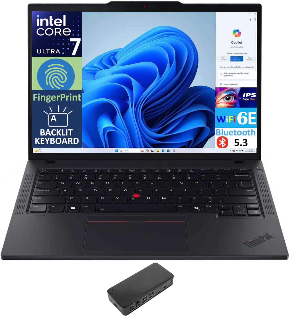 Lenovo - T14 Gen 5 Laptop 14.0 WUXGA (Intel Ultra 7 155U, 16GB DDR5, 1TB PCIe SSD, Intel Graphics, Win 11 Pro) - Black