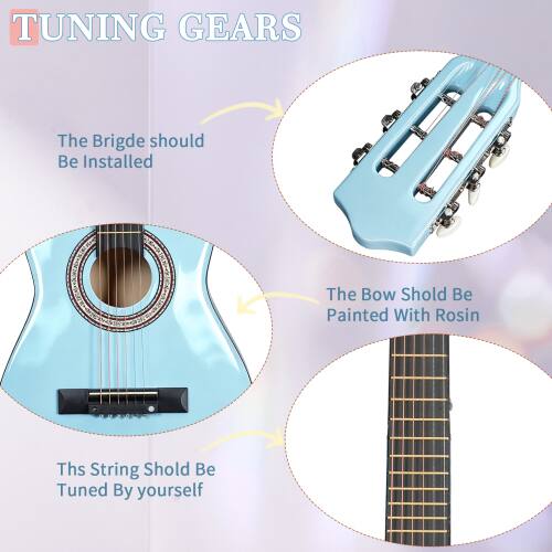 TUNING GEARS

The Bridge should be installed

The Bow should be painted with Rosin

This String should be tuned by yourself