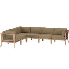 Clearwater 6-Piece Outdoor Patio Teak Wood Sectional Sofa by Modway - Gray Light Brown