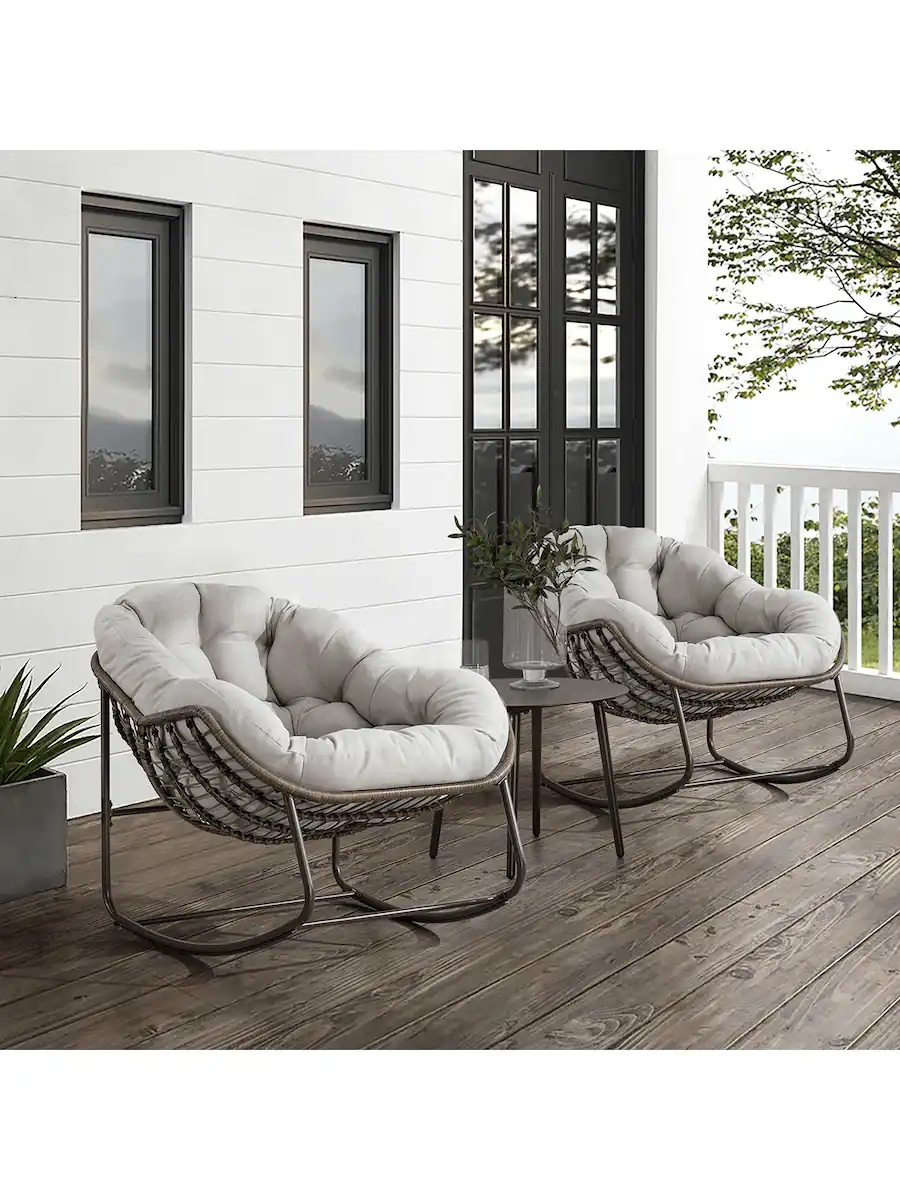 Trinkets Crazed Outdoor Patio Rocking Chair Set Of 2,Comfy Wicker ...