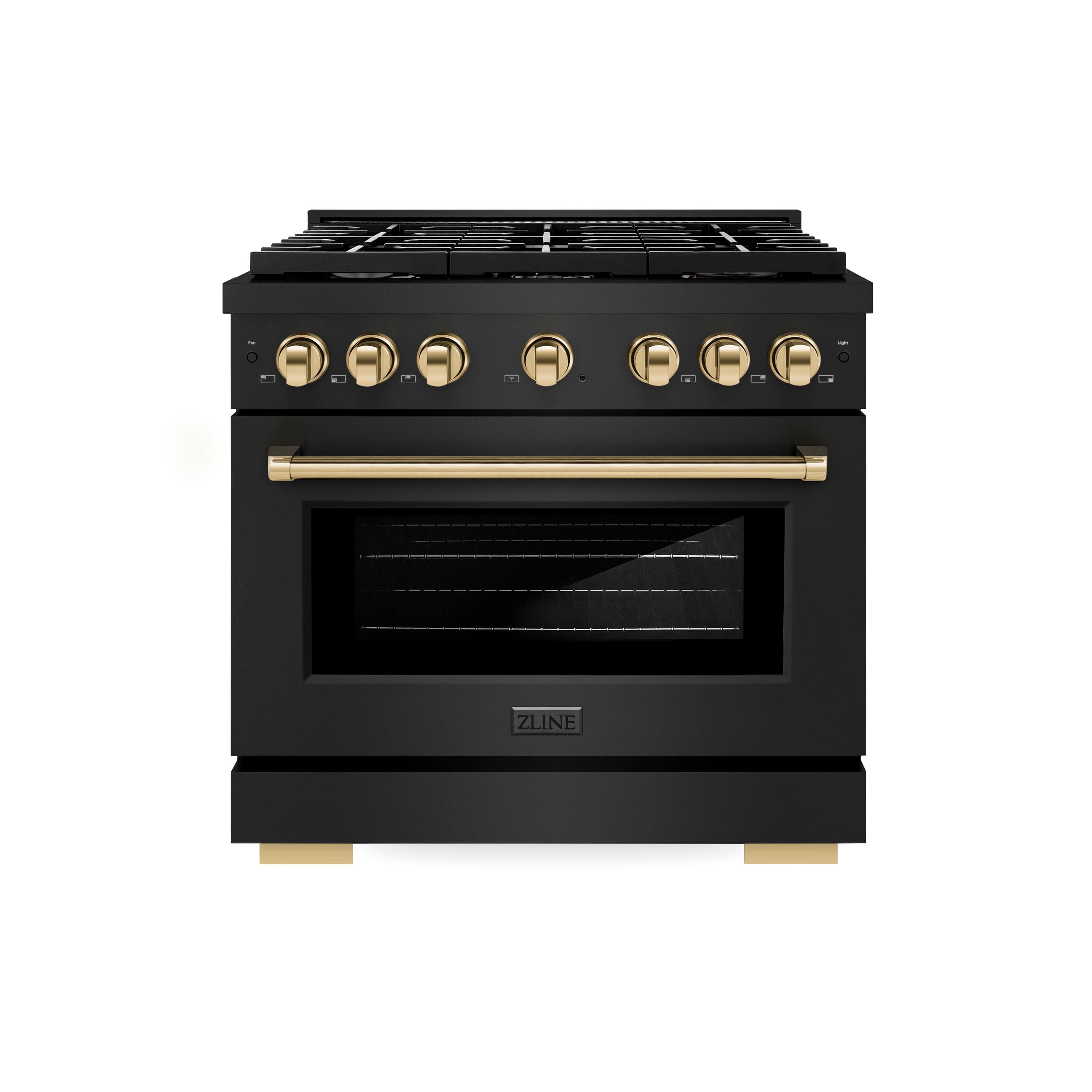 ZLINE - Autograph 36" Paramount Dual Fuel Black Stainless Range w/ Gold Accents (SDRBZ-36-G) - Black Stainless Steel