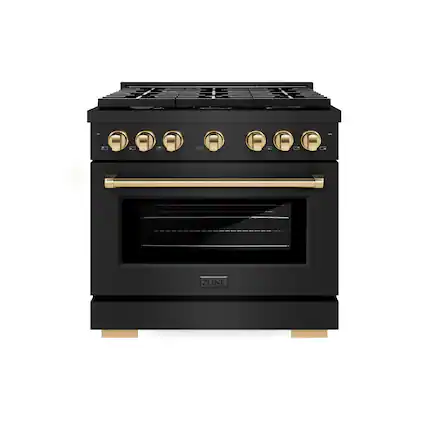 Front. ZLINE - ZLINE Autograph 36" Paramount Dual Fuel Black Stainless Range w/ Gold Accents (SDRBZ-36-G) - Black Stainless Steel.