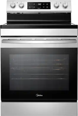 Midea - 6.3 cu. ft. 4-Element 30" Freestanding Electric Range with Steam Clean, Hidden Bake Element - Stainless Steel