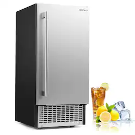 Costway - Ice Maker 90 lbs/Day, 25 lbs Storage, 15" W Built-in Freestanding Ice Making - Silver+Black