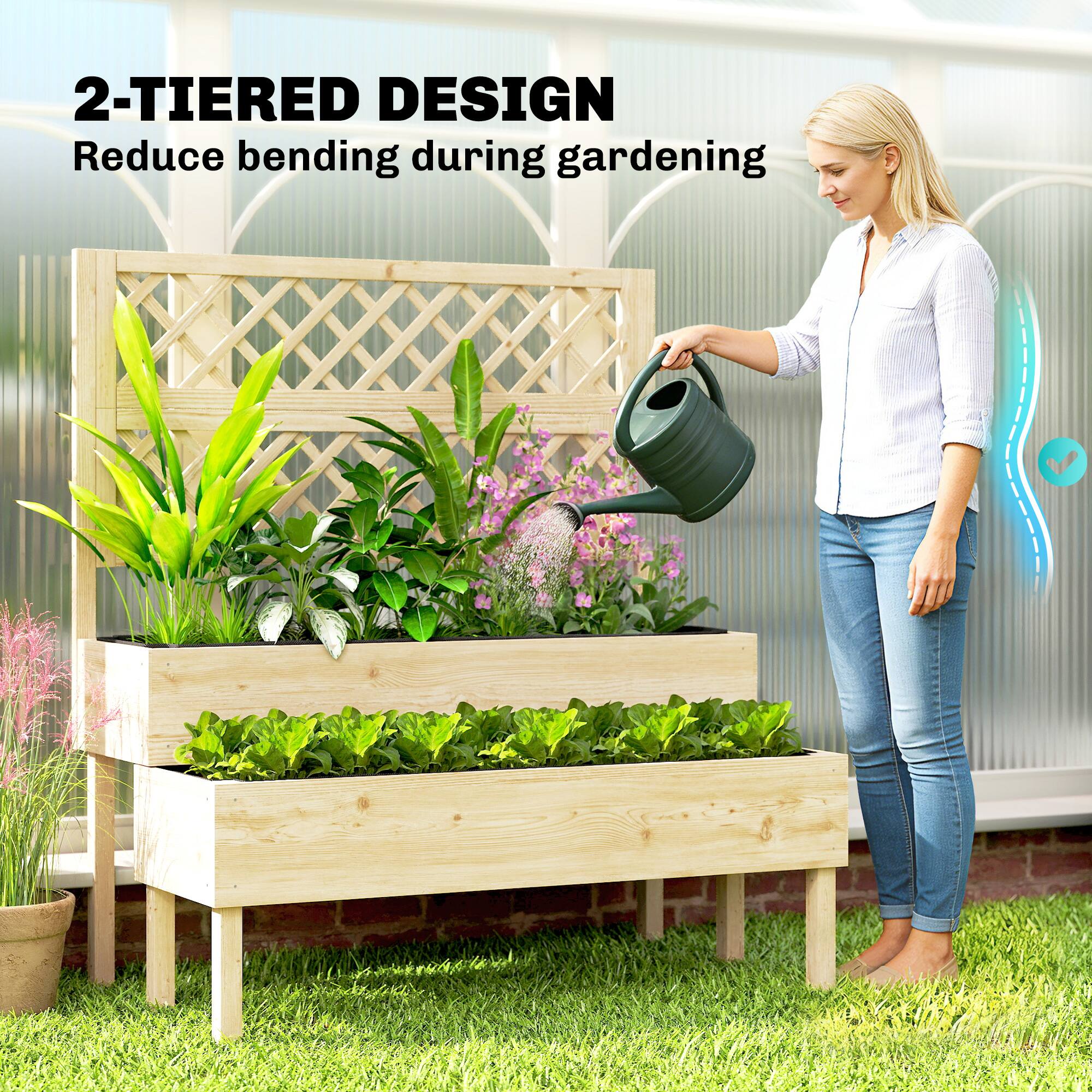 2-TIERED DESIGN  
Reduce bending during gardening