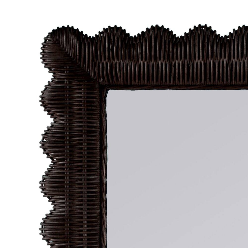 Left. Butler Specialty - Flora 30 in. W x 40 in. H Rectangular Rattan Scalloped Edge Wall Mirror - Brown.