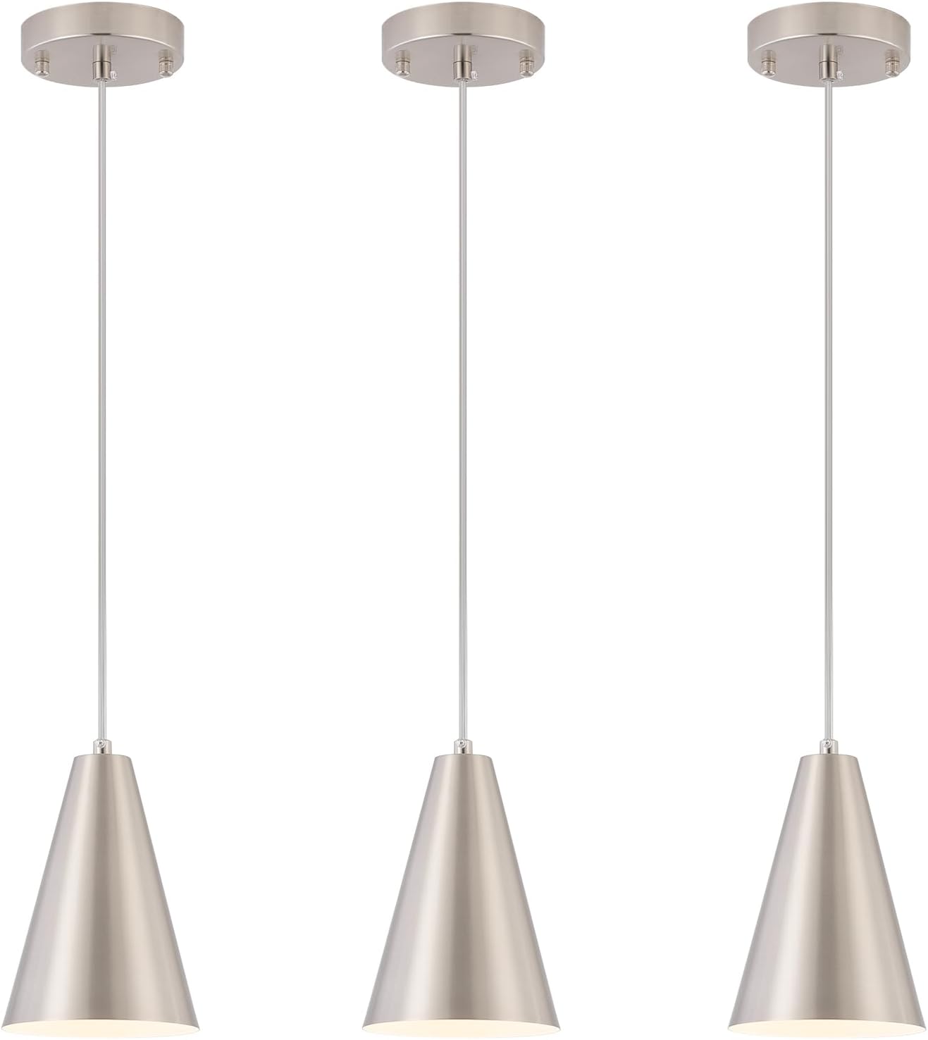 FINEAK - Modern Farmhouse Pendant Lights 3-Pack for Kitchen Island & Dining Room - 3Pack Brushed Nickel