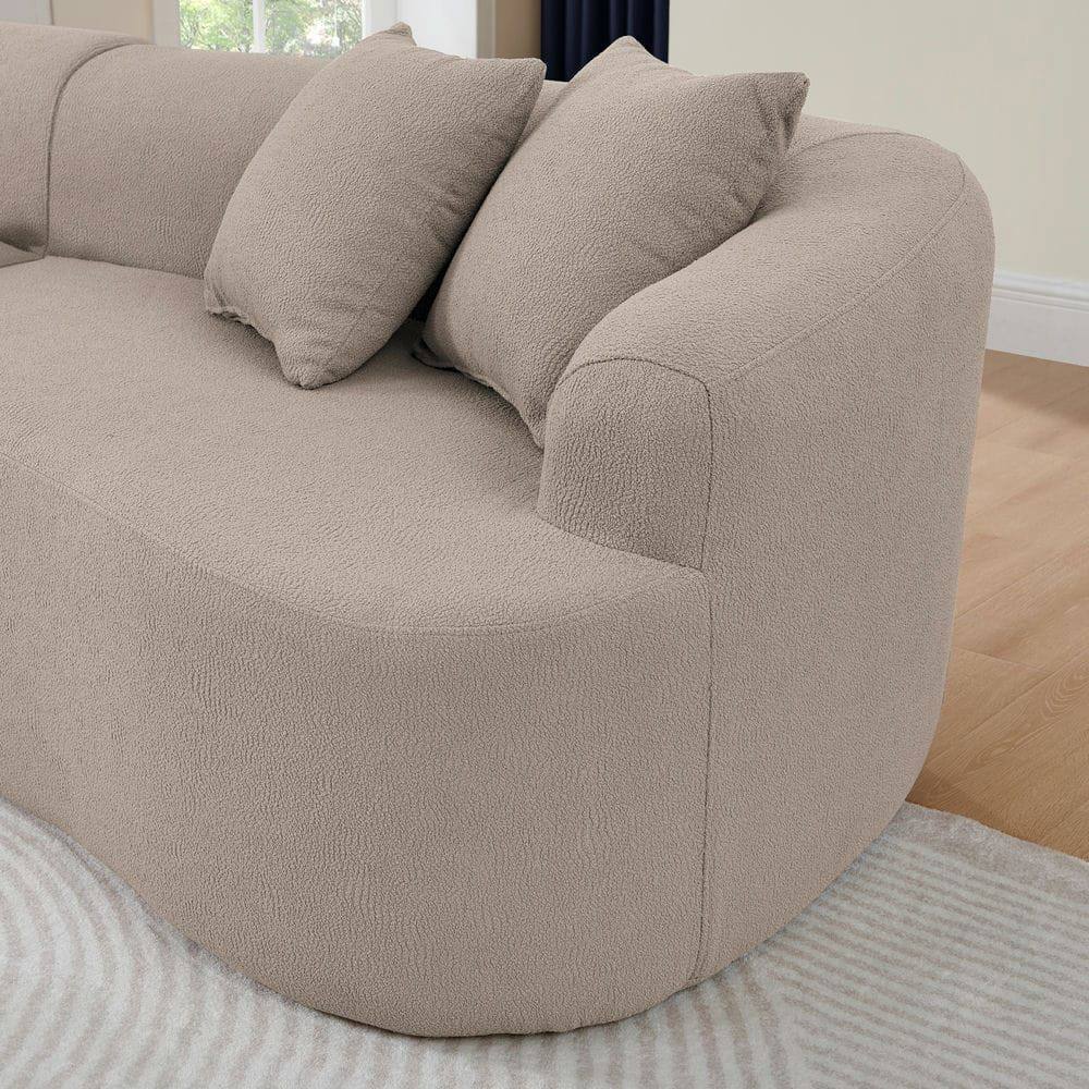 Angle. Kadyn - Curved Sectional Sofa, Lamb's Wool Upholstery with Compression Packaging for Easy Setup, Brown - Brown.