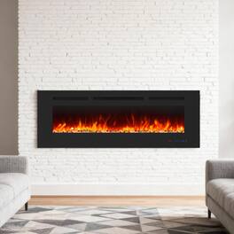 Ihomeadore - 50" Electric Wall-Mounted Recessed Fireplace Insert with Remote, Adjustable Flame Color and Speed - Black