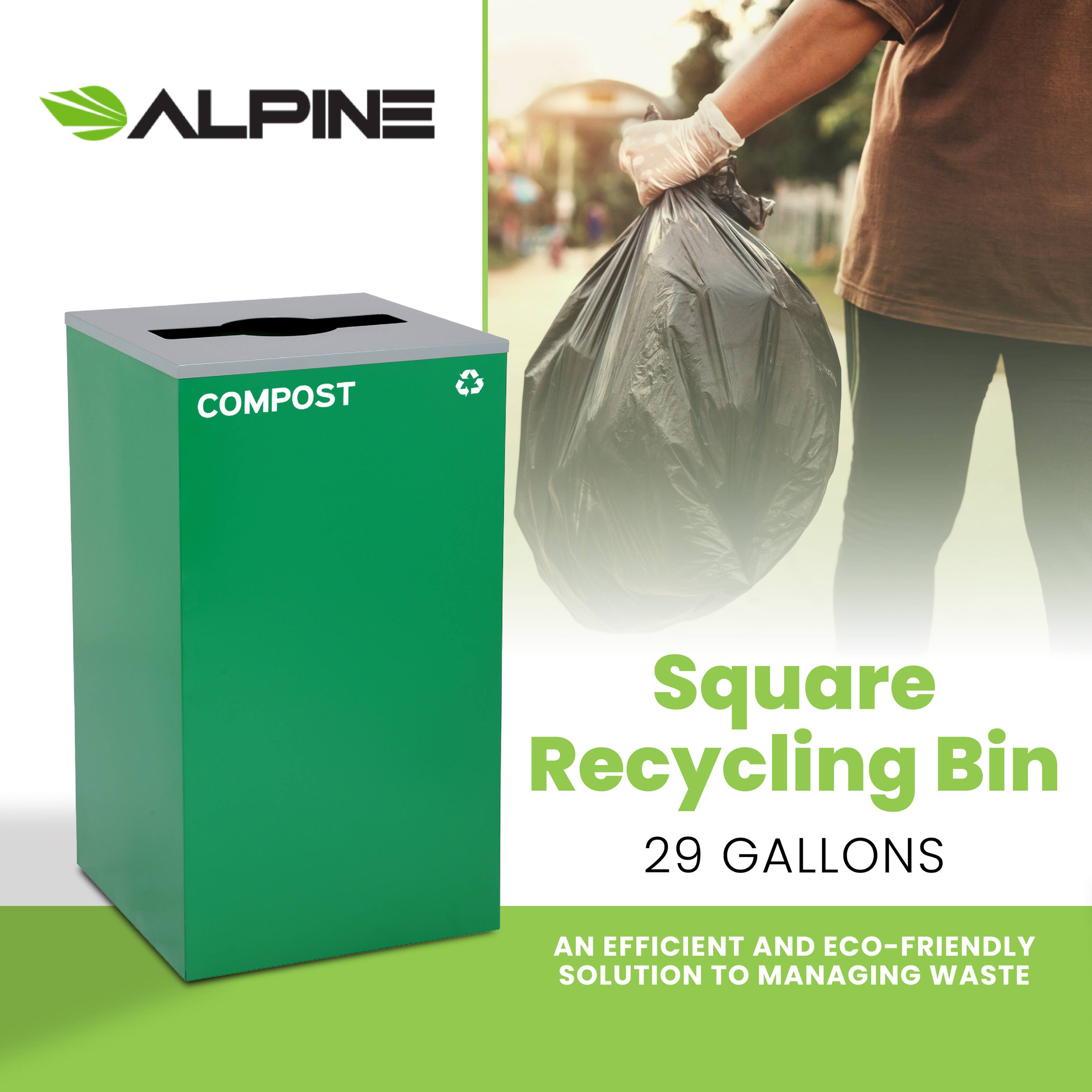 ALPINE, COMPOST, Square Recycling Bin, 29 GALLONS, AN EFFICIENT AND ECO-FRIENDLY SOLUTION TO MANAGING WASTE