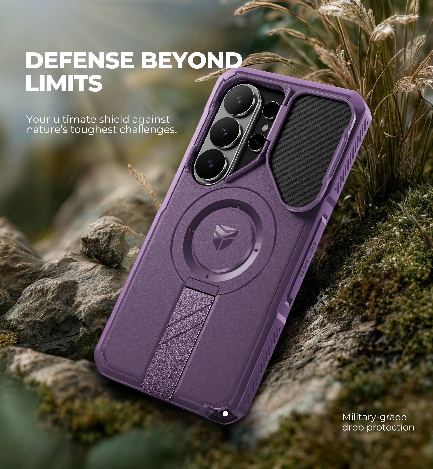 DEFENSE BEYOND LIMITS  
Your ultimate shield against nature's toughest challenges.  
Military-grade drop protection