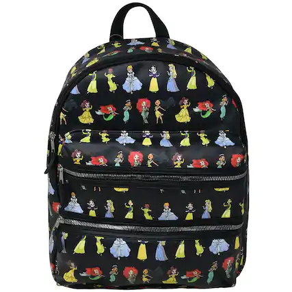 Front. UPD - Disney Princess 16" PU Leather Deluxe Backpack Magical Style & Everyday Function - Multicolored.