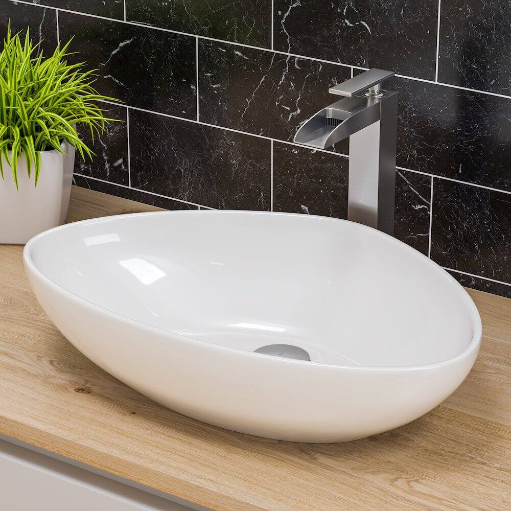 Angle. Alfi - White 23" Fancy Above Mount Ceramic Sink - White.