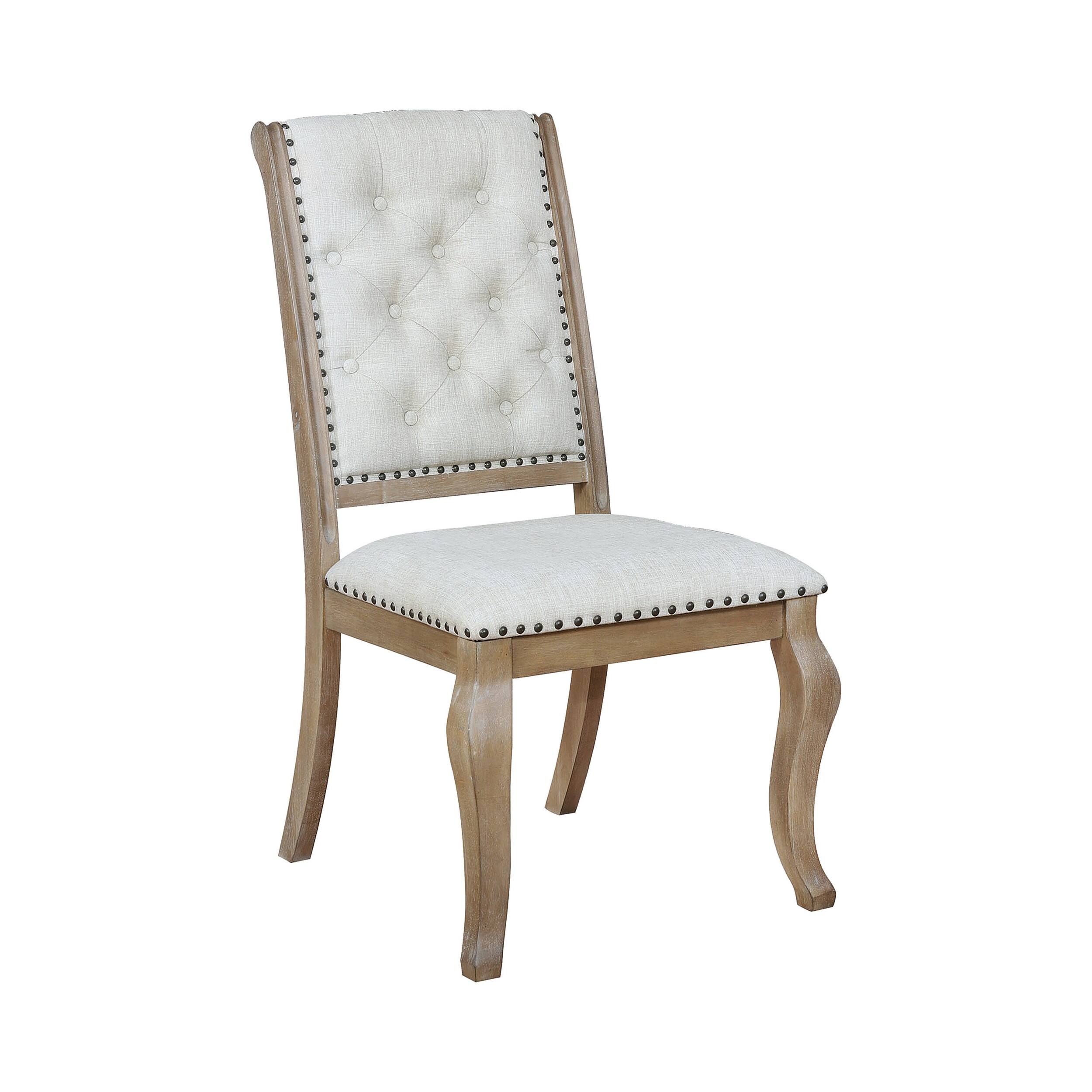 Manhattan Lane - Button Tufted Fabric Side Chair with Cabriole Legs,Set of 2 - Brown and Cream