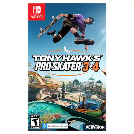 **Nintendo Switch**
**Tony Hawk's Pro Skater 3+4**
**Teen T**
**ESRB**
**Download required. See back.**
**Activision** - T (Teen 13+)