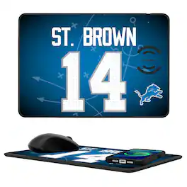 Keyscaper - Amon-Ra St. Brown Detroit Lions Wireless Charger and Mouse Pad - Black