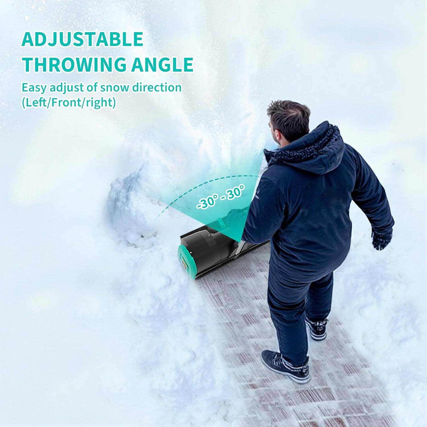 ADJUSTABLE THROWING ANGLE  
Easy adjust of snow direction (Left/Front/right)  
-30° - 30°